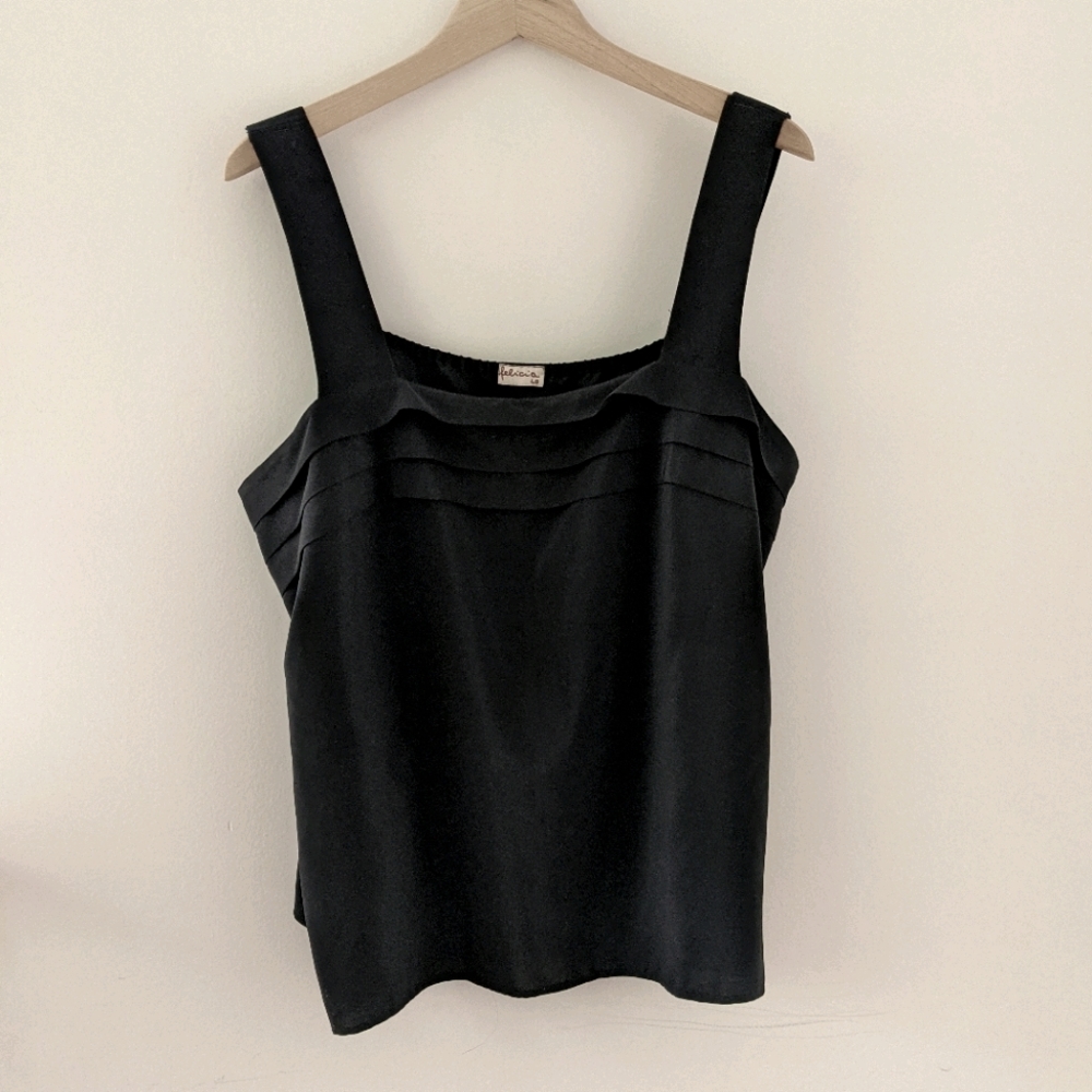 Vintage Black Ruffle Silky Sleeveless Blouse, Made in West Germany